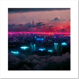 High Sphere - Cyberpunk Cityscape Skyline Posters and Art